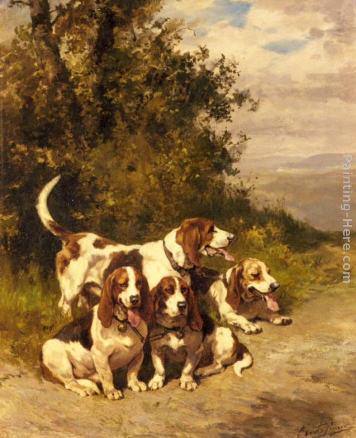 Hunting Dogs on a Forest Path painting - Charles Olivier De Penne Hunting Dogs on a Forest Path art painting
